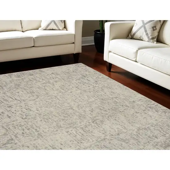 Ivory and Gray Wool Geometric Area Rug Photo 1