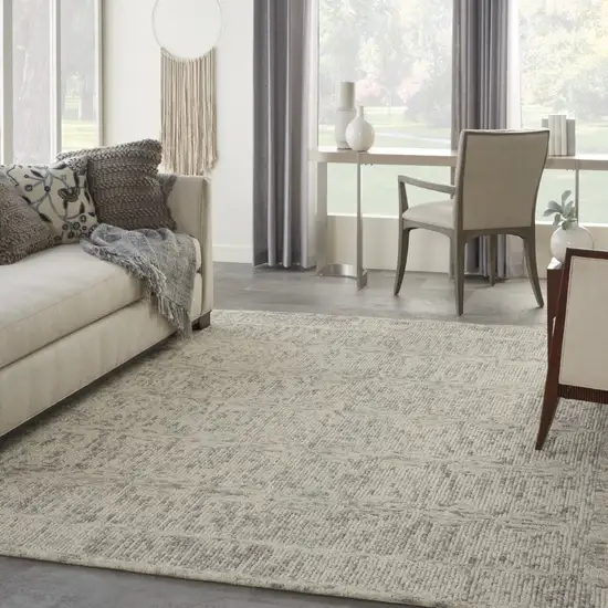 Ivory and Gray Wool Geometric Area Rug Photo 6