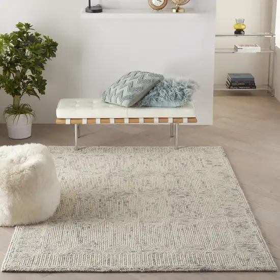 Ivory and Gray Wool Geometric Area Rug Photo 7