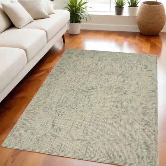 Ivory and Gray Wool Geometric Area Rug Photo 1