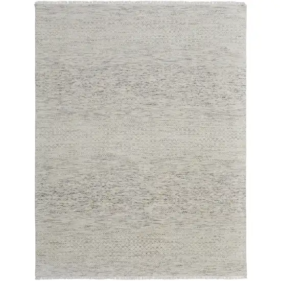 Ivory and Gray Wool Hand Knotted Area Rug With Fringe Photo 3