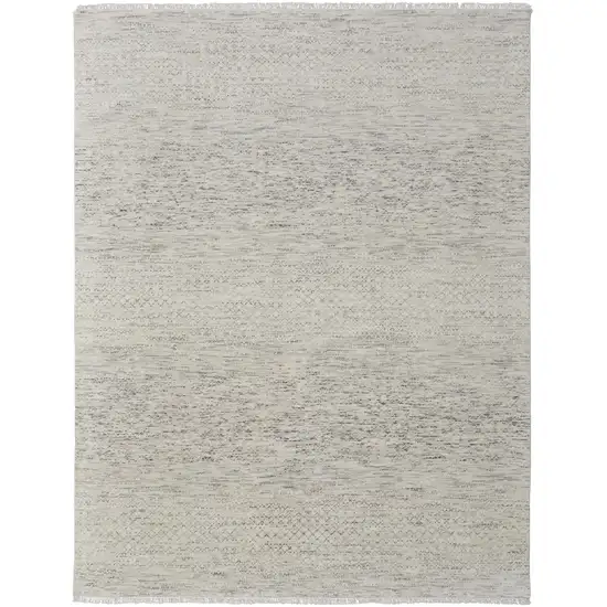 Ivory and Gray Wool Hand Knotted Area Rug With Fringe Photo 1