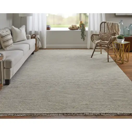 Ivory and Gray Wool Hand Knotted Area Rug With Fringe Photo 6