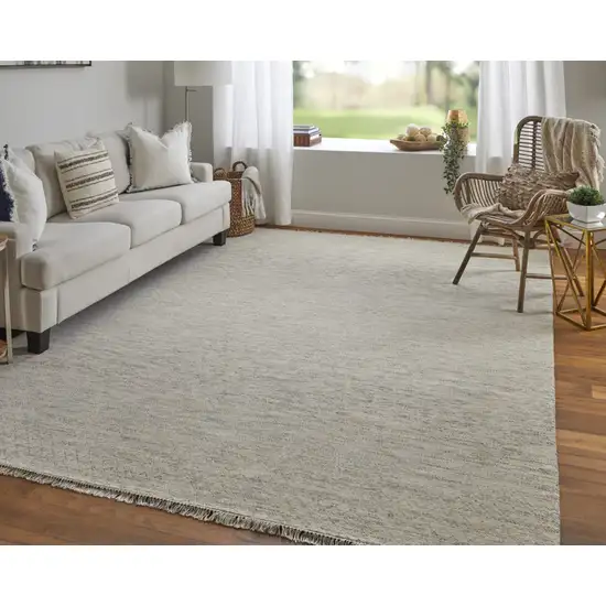 Ivory and Gray Wool Hand Knotted Area Rug With Fringe Photo 7