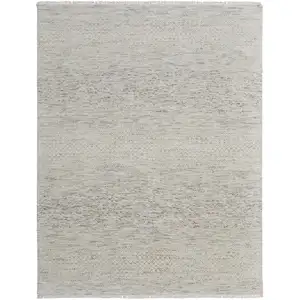 Photo of Ivory and Gray Wool Hand Knotted Area Rug With Fringe