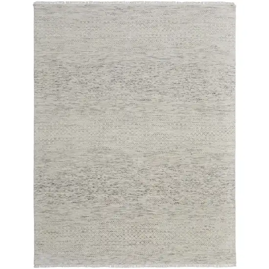 Ivory and Gray Wool Hand Knotted Area Rug With Fringe Photo 5