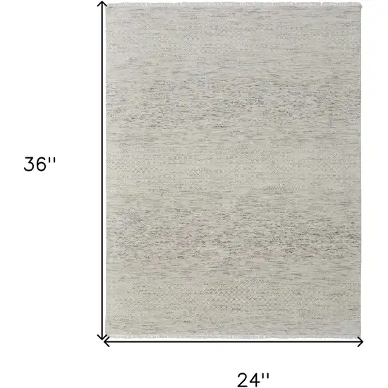 Ivory and Gray Wool Hand Knotted Area Rug With Fringe Photo 3