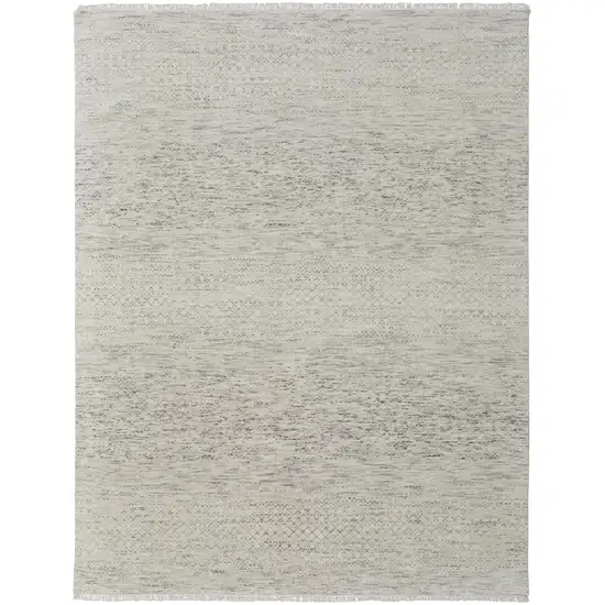 Ivory and Gray Wool Hand Knotted Area Rug With Fringe Photo 2