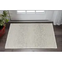 Photo of Ivory and Gray Wool Hand Knotted Area Rug With Fringe