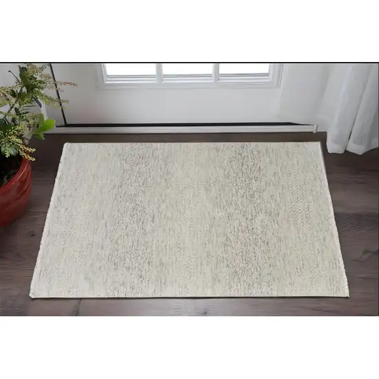 Ivory and Gray Wool Hand Knotted Area Rug With Fringe Photo 1