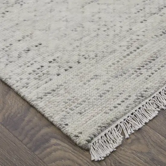 Ivory and Gray Wool Hand Knotted Area Rug With Fringe Photo 7