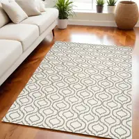 Photo of Ivory and Green Trellis Non Skid Area Rug