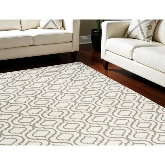 Ivory and Green Trellis Non Skid Area Rug Photo 1