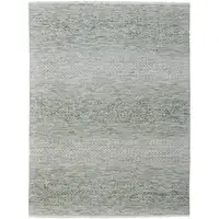 Photo of Ivory and Green Wool Hand Knotted Area Rug With Fringe