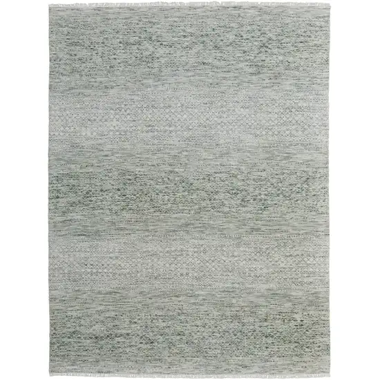 Ivory and Green Wool Hand Knotted Area Rug With Fringe Photo 5