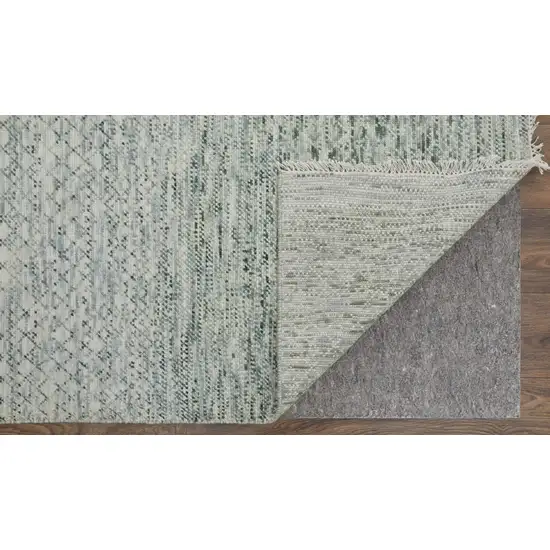 Ivory and Green Wool Hand Knotted Area Rug With Fringe Photo 8