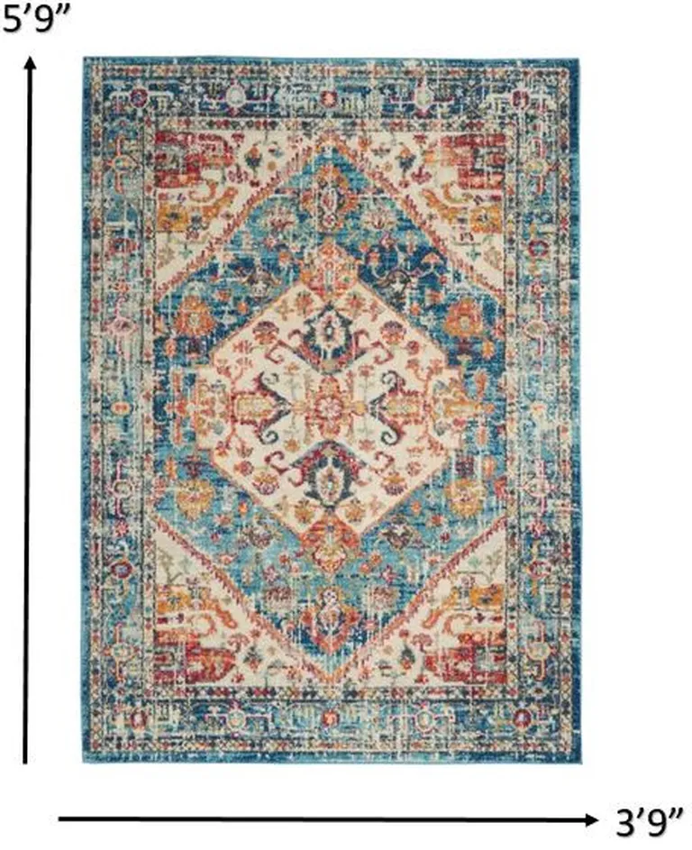 Ivory and Light Blue Distressed Area Rug Photo 5