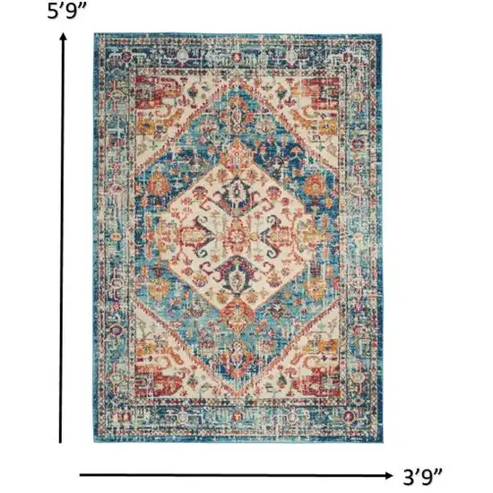 Ivory and Light Blue Distressed Area Rug Photo 5