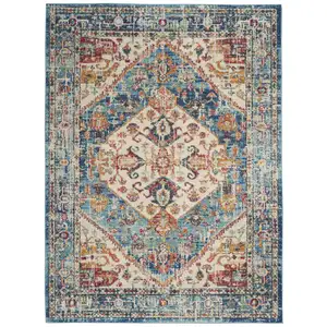 Photo of Ivory and Light Blue Distressed Area Rug