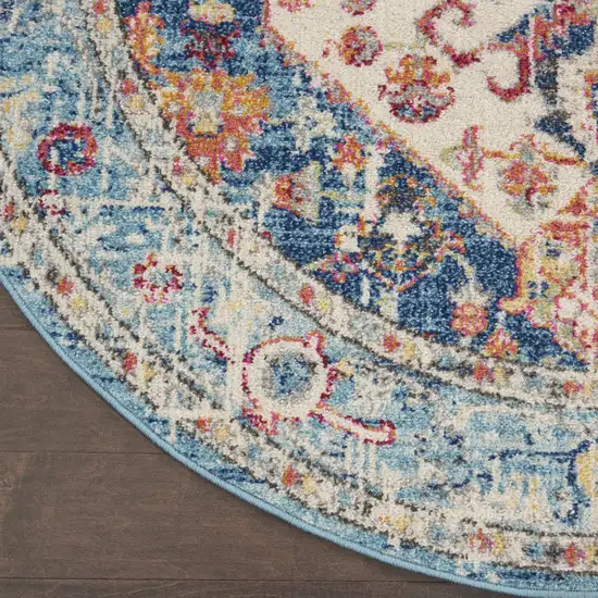 4' Blue And Ivory Round Power Loom Area Rug Photo 9