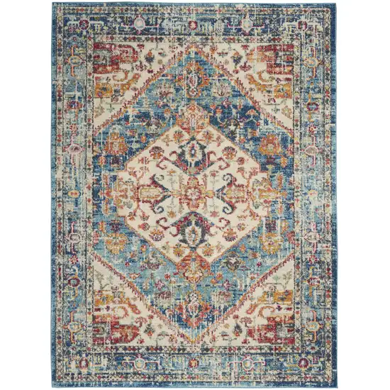 Ivory And Blue Oriental Distressed Area Rug Photo 1