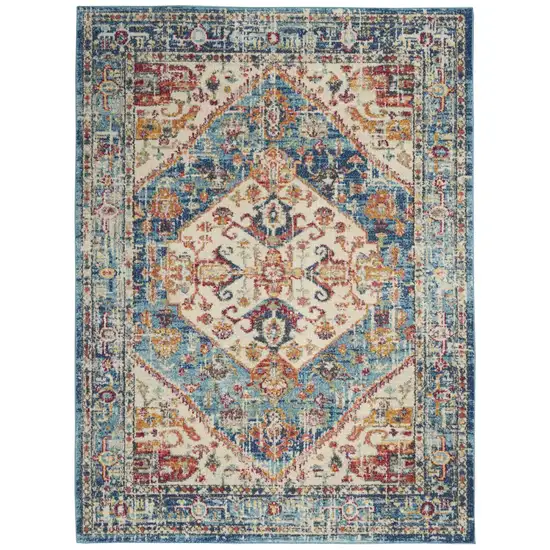 Ivory and Light Blue Distressed Area Rug Photo 1
