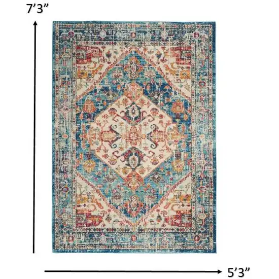 Ivory and Light Blue Distressed Area Rug Photo 5