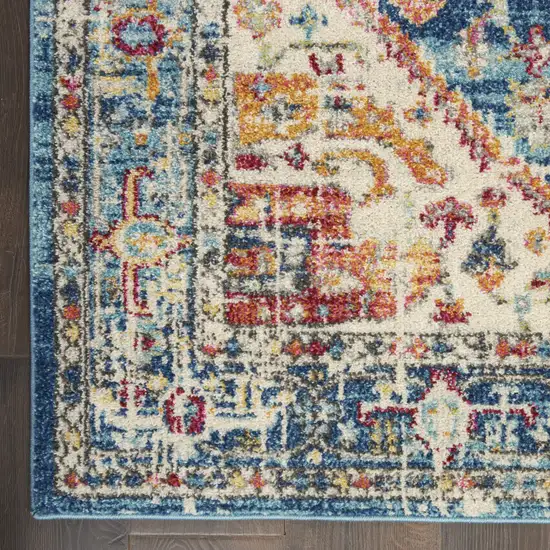 Ivory And Blue Oriental Distressed Area Rug Photo 2