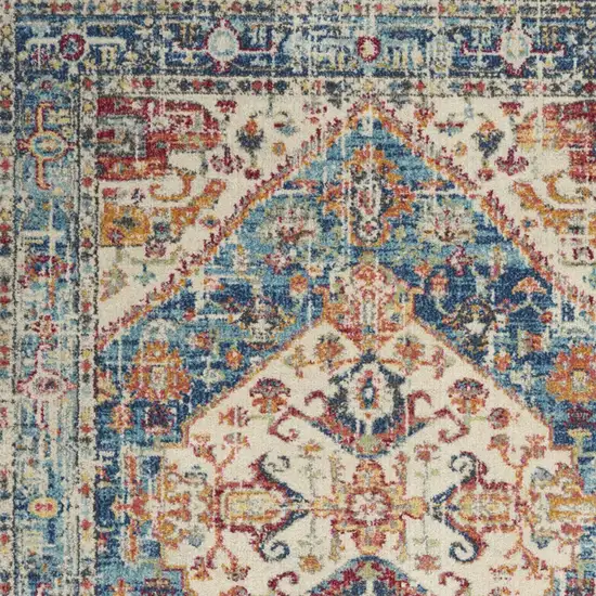 Ivory And Blue Oriental Distressed Area Rug Photo 7