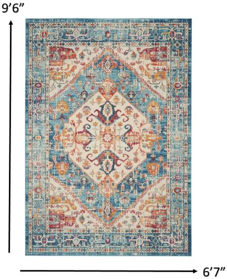 Ivory and Light Blue Distressed Area Rug Photo 4