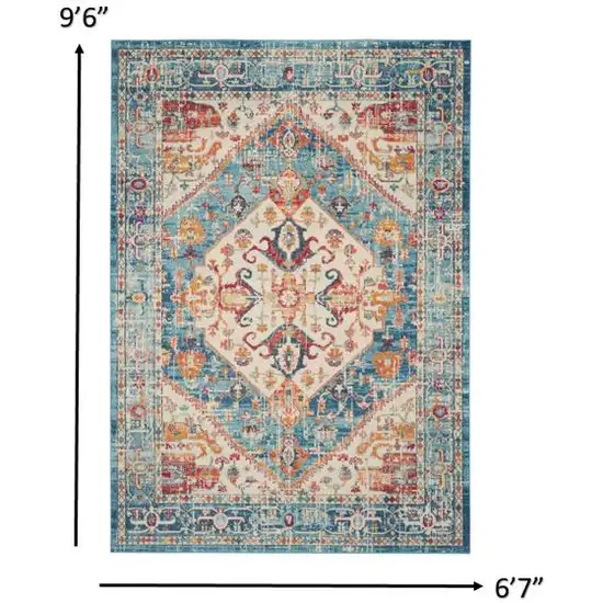 Ivory and Light Blue Distressed Area Rug Photo 4