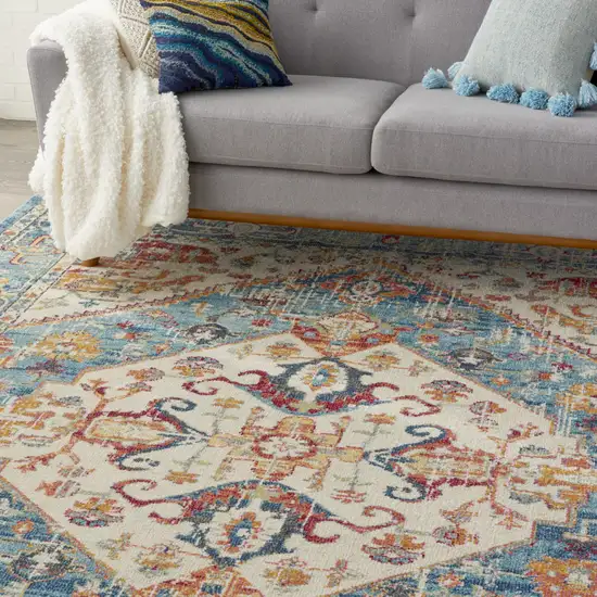 Blue And Ivory Power Loom Area Rug Photo 7