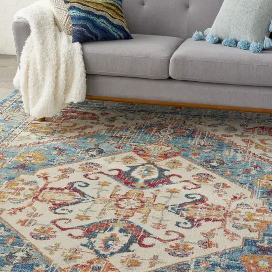 Ivory and Light Blue Distressed Area Rug Photo 6