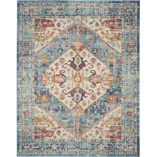 Ivory And Blue Oriental Distressed Area Rug Photo 1