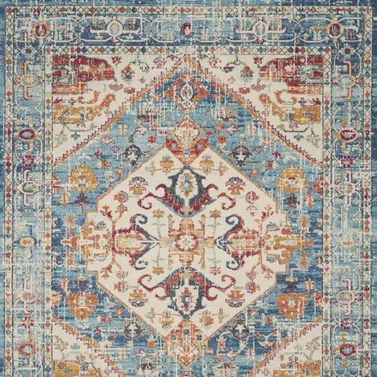 Ivory And Blue Oriental Distressed Area Rug Photo 7