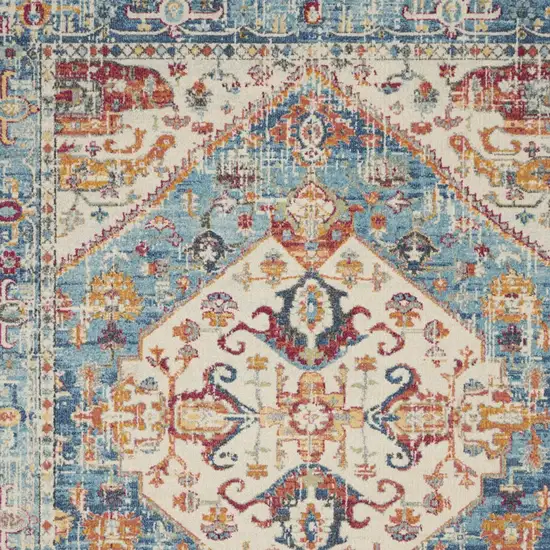 Ivory And Blue Oriental Distressed Area Rug Photo 6