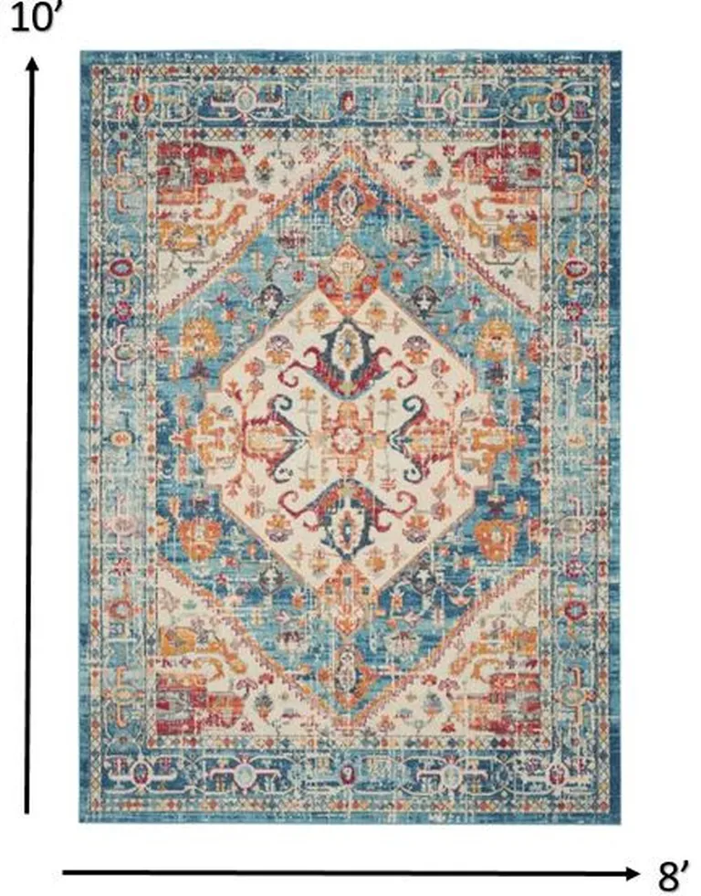 Ivory and Light Blue Distressed Area Rug Photo 1