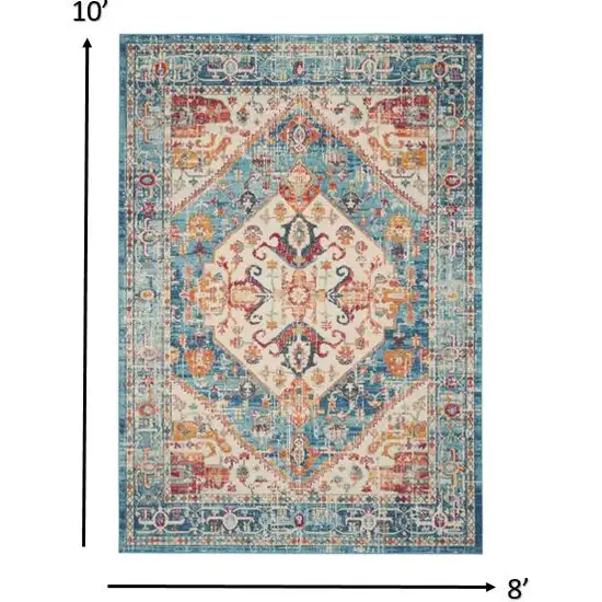 Ivory and Light Blue Distressed Area Rug Photo 4