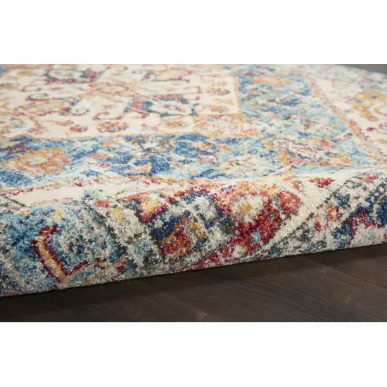 Ivory And Blue Oriental Distressed Area Rug Photo 5