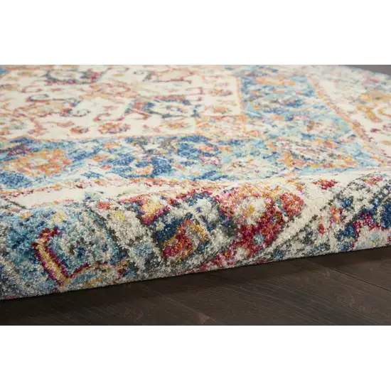 Ivory and Light Blue Distressed Runner Rug Photo 3