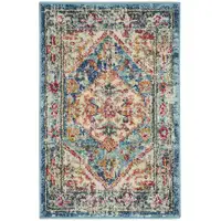 Photo of Ivory and Light Blue Distressed Scatter Rug