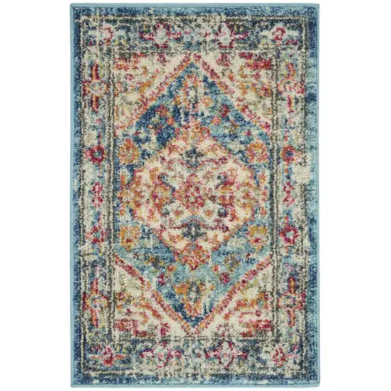 Ivory and Light Blue Distressed Scatter Rug Photo 1