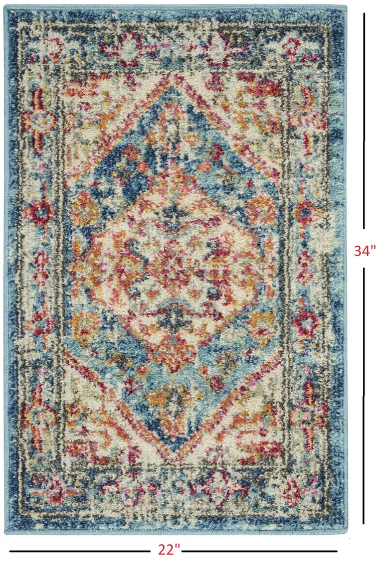 Ivory and Light Blue Distressed Scatter Rug Photo 5