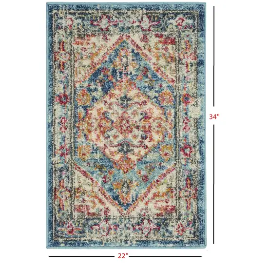 Ivory and Light Blue Distressed Scatter Rug Photo 5