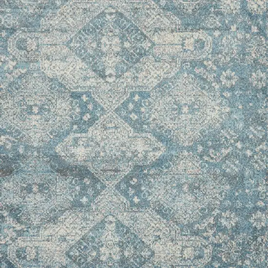 Ivory and Light Blue Geometric Distressed Area Rug Photo 6