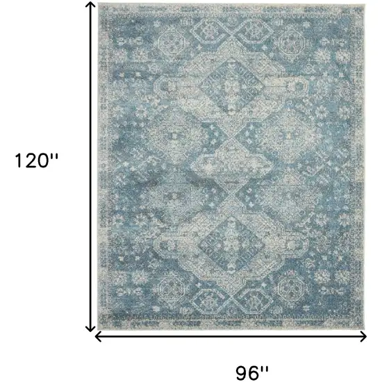 Ivory and Light Blue Geometric Distressed Area Rug Photo 3