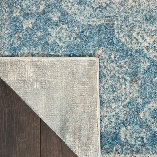 Ivory and Light Blue Geometric Distressed Area Rug Photo 5