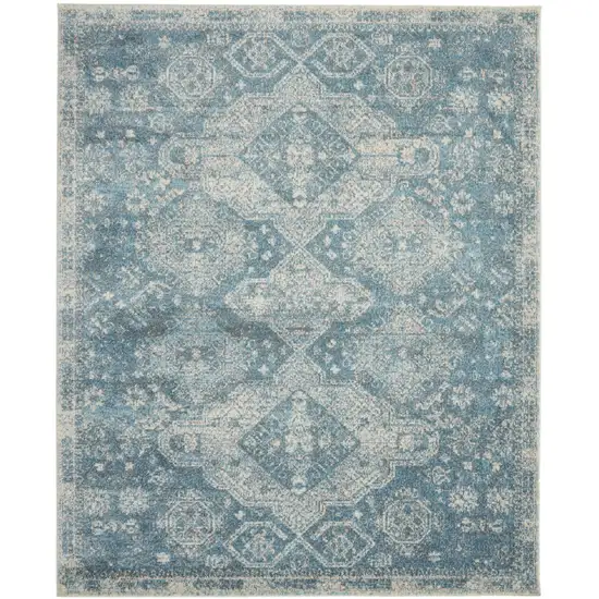 Ivory and Light Blue Geometric Distressed Area Rug Photo 2