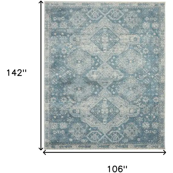 Ivory and Light Blue Geometric Distressed Area Rug Photo 3