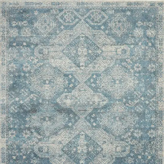 Ivory and Light Blue Geometric Distressed Area Rug Photo 7